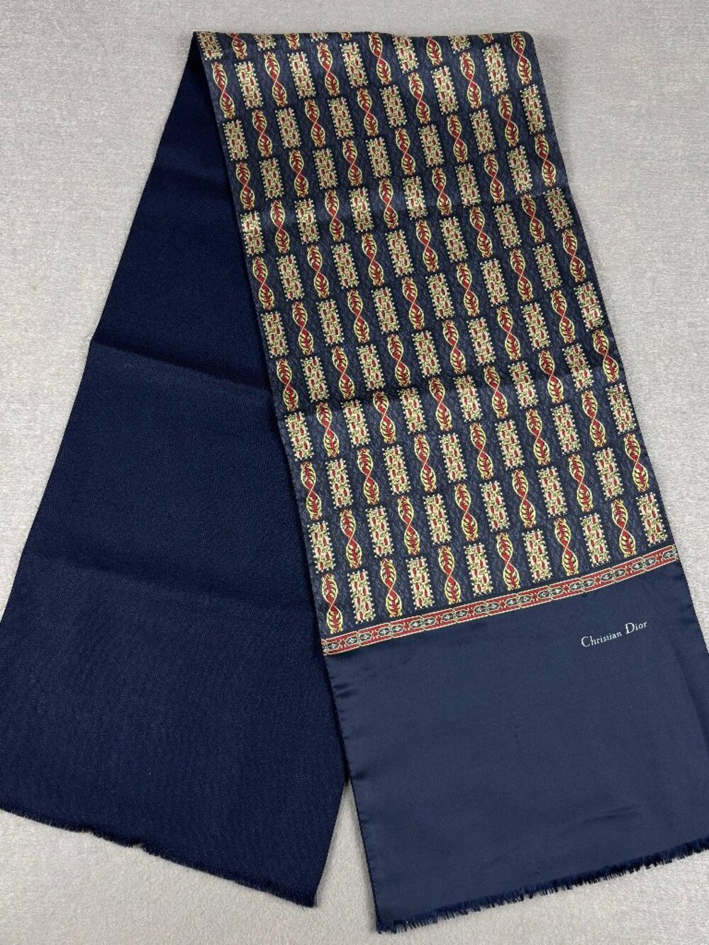 Christian Dior Monsieur Navy Silk Wool Reversible Men's Scarf Italy